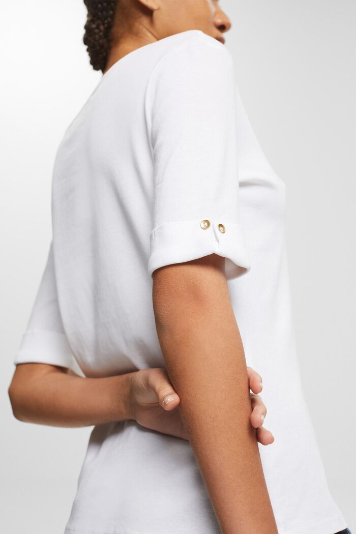 T-Shirt aus Bio-Baumwolle mit umgeschlagenem Ärmel, WHITE, detail image number 0