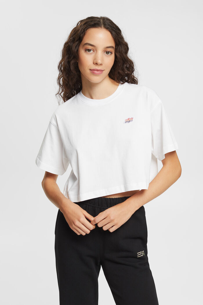 AMBIGRAM Cropped T-Shirt mit Bruststickerei, WHITE, detail image number 0
