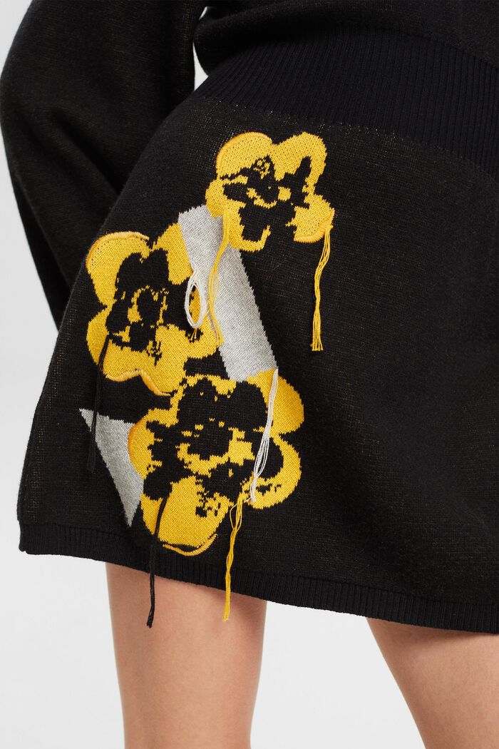 Fit-and-flare-Kleid mit floralem Jacquard-Muster, BLACK, detail image number 2