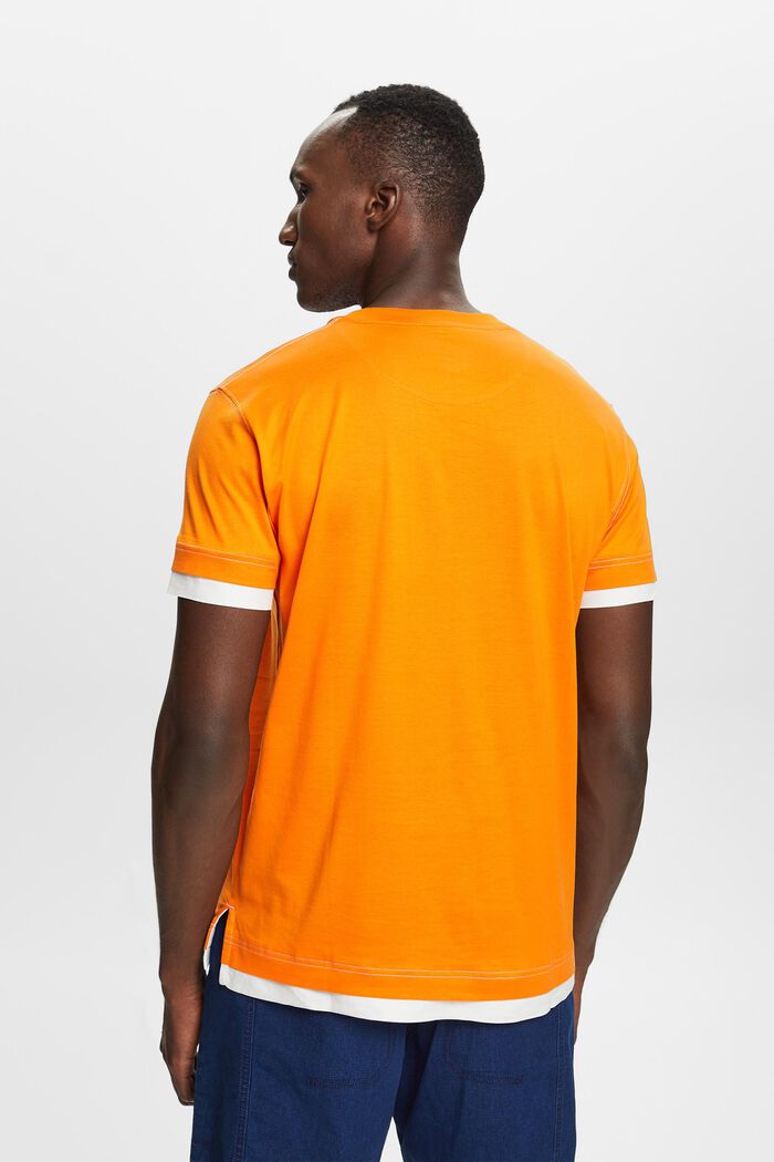 Rundhals-T-Shirt im Lagenlook, 100 % Baumwolle, BRIGHT ORANGE, detail image number 3