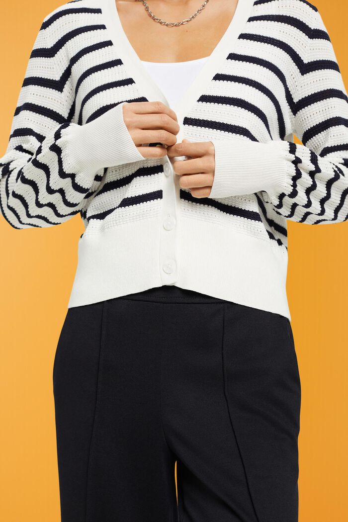Gestreifter Pointelle-Cardigan, OFF WHITE, detail image number 2