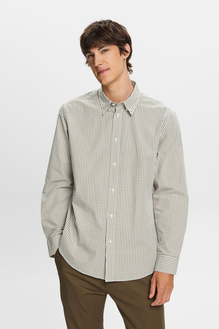Button-Down-Hemd mit Vichy-Muster, 100% Baumwolle, LIGHT KHAKI, detail image number 0