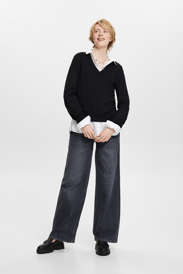 Pullover mit V-Ausschnitt, BLACK, detail image number 0