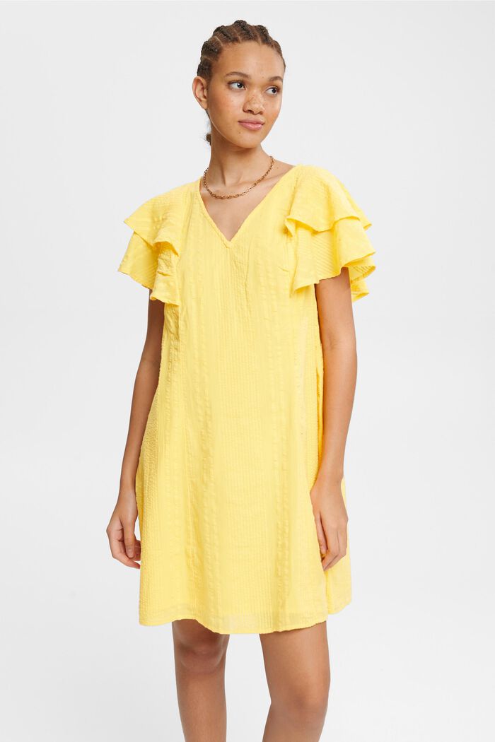 Kleid aus strukturierter Baumwolle, YELLOW, detail image number 0