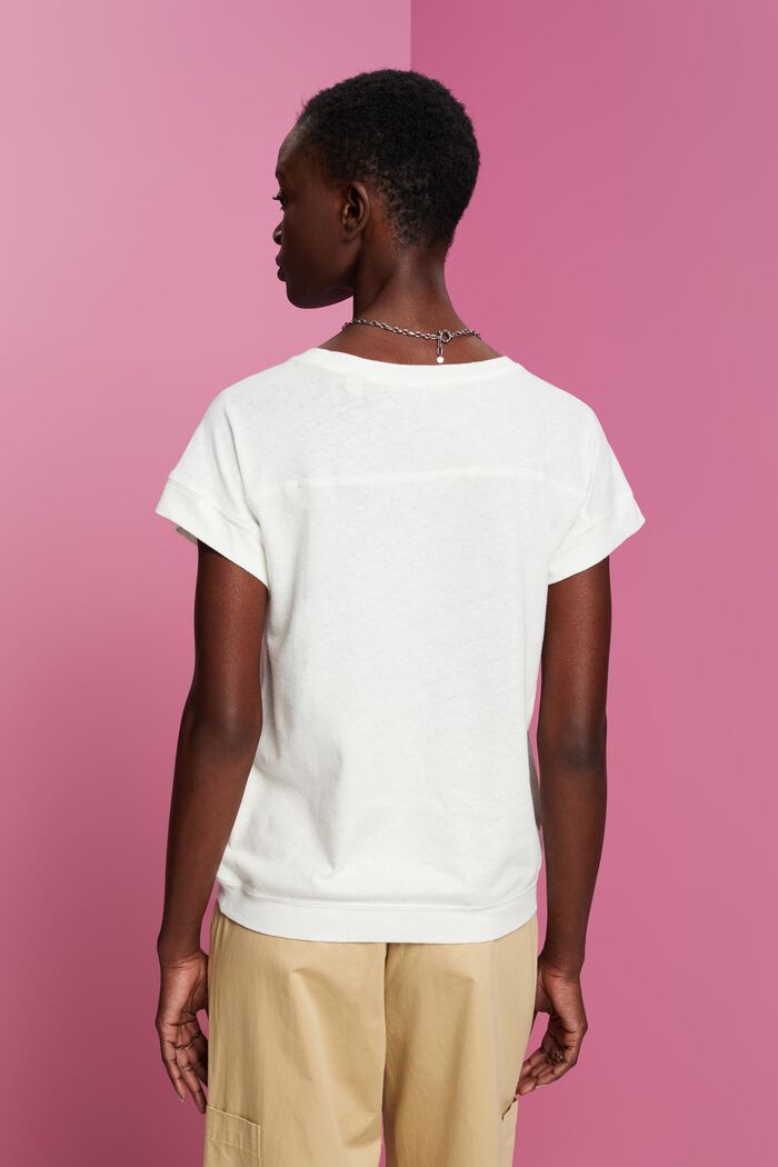 T-Shirt aus Baumwoll-Leinen-Mix, OFF WHITE, detail image number 3