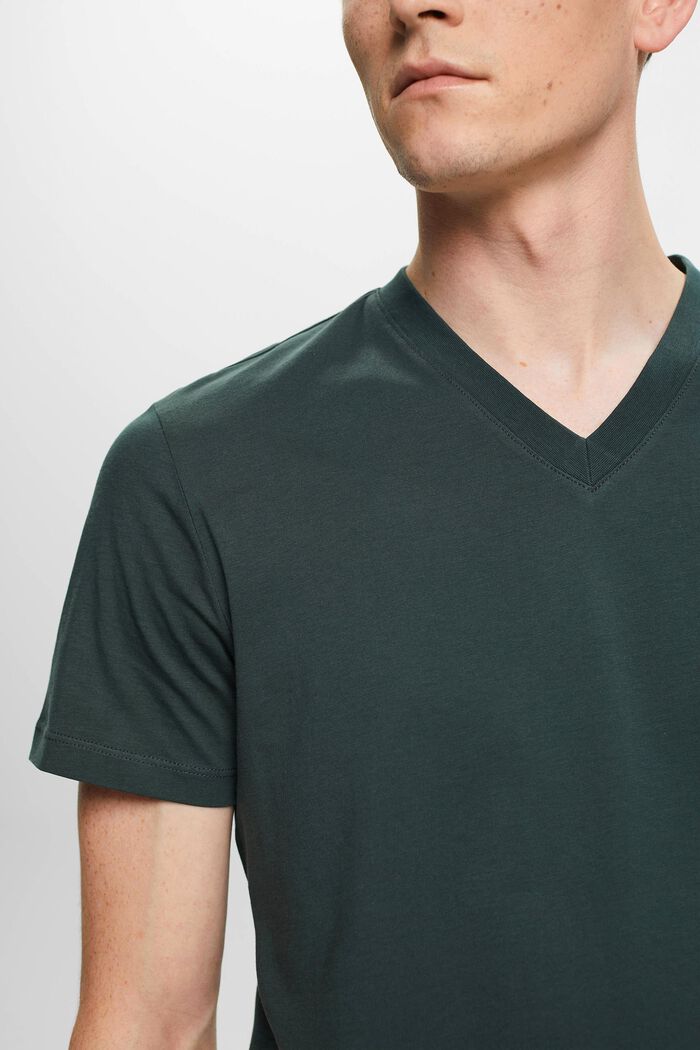 T-Shirt aus Baumwolle mit V-Ausschnitt, Slim Fit, TEAL BLUE, detail image number 2