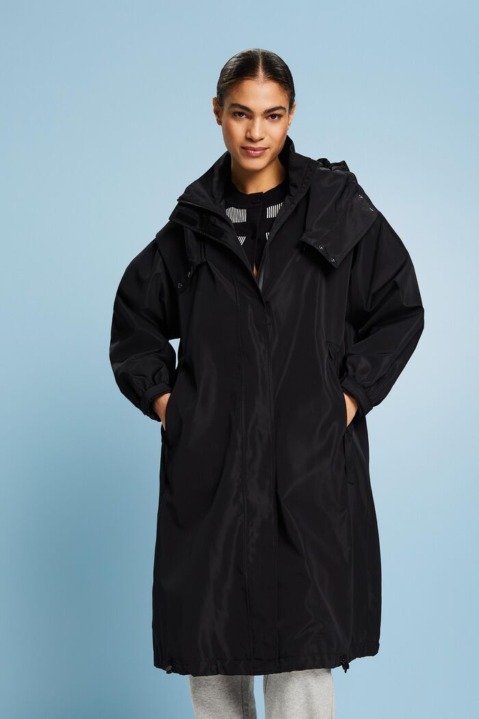 Mantel mit abnehmbarer Kapuze, BLACK, detail image number 0