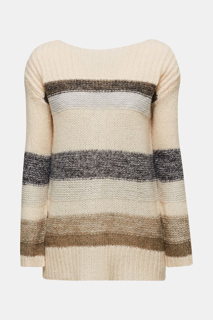 Mit Wolle/Alpaka: Long-Pullover mit Streifen, BEIGE, detail image number 0