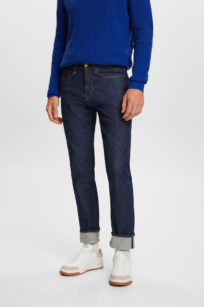 Schmale Selvedge-Jeans mit mittelhohem Bund, BLUE RINSE, detail image number 0