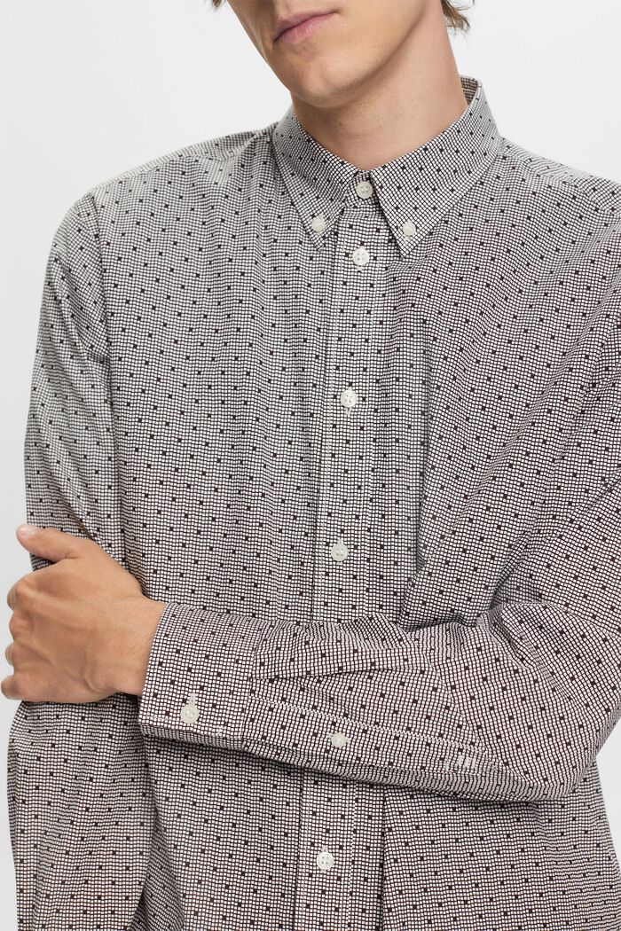 Gemustertes Button-Down-Hemd, 100 % Baumwolle, DARK BROWN, detail image number 2