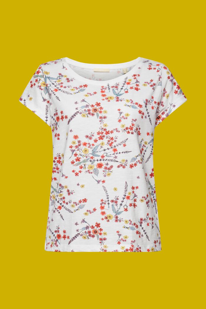 Baumwoll-T-Shirt mit floralem Print, WHITE, detail image number 6