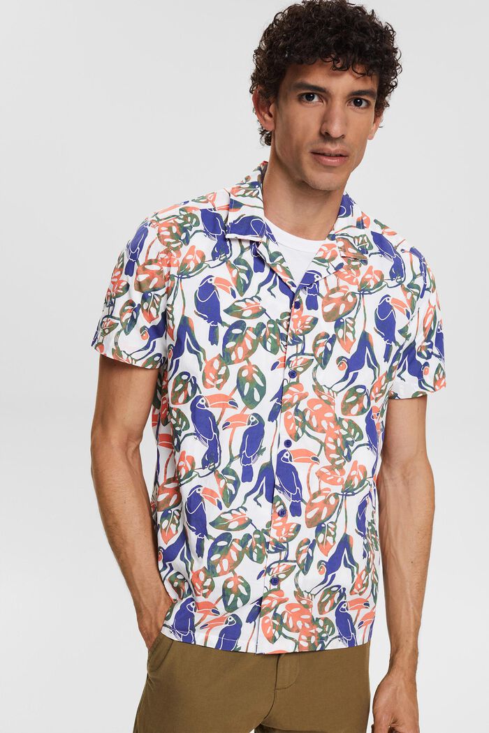Kurzarm-Hemd mit Tropical-Print, 100% Baumwolle, WHITE, detail image number 1