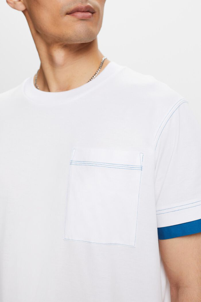 Rundhals-T-Shirt im Lagenlook, 100 % Baumwolle, WHITE, detail image number 2