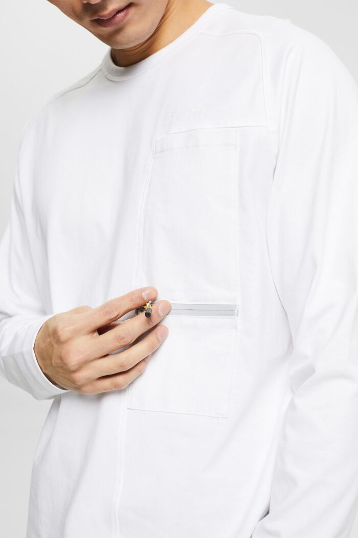 Jersey-Longsleeve mit Zipper-Detail, WHITE, detail image number 1