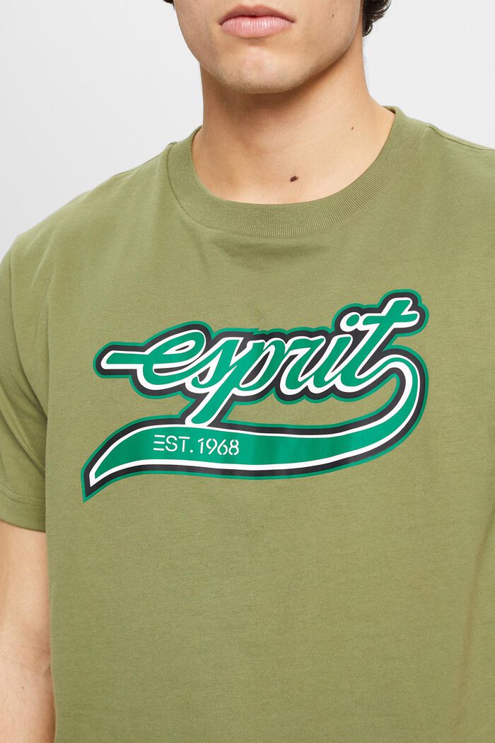 Retro-T-Shirt aus Baumwolle mit Logo, OLIVE, detail image number 2