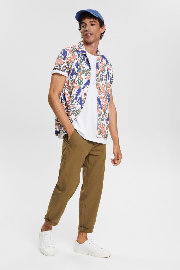 Kurzarm-Hemd mit Tropical-Print, 100% Baumwolle, WHITE, detail image number 0