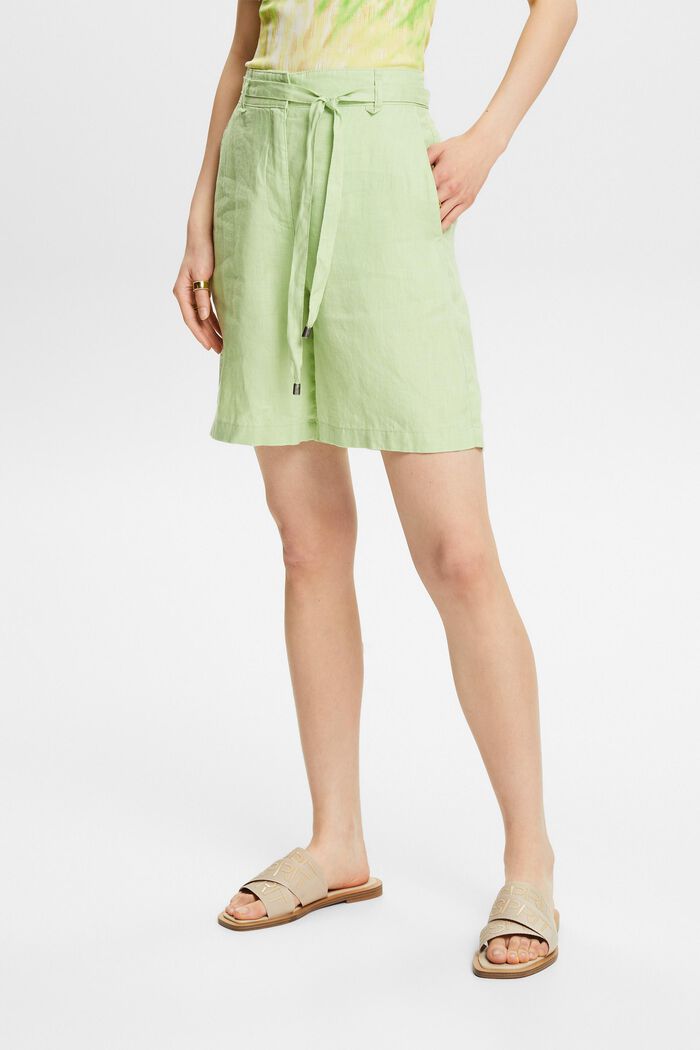 Shorts aus Leinen mit weitem Bein, LIGHT GREEN, detail image number 0