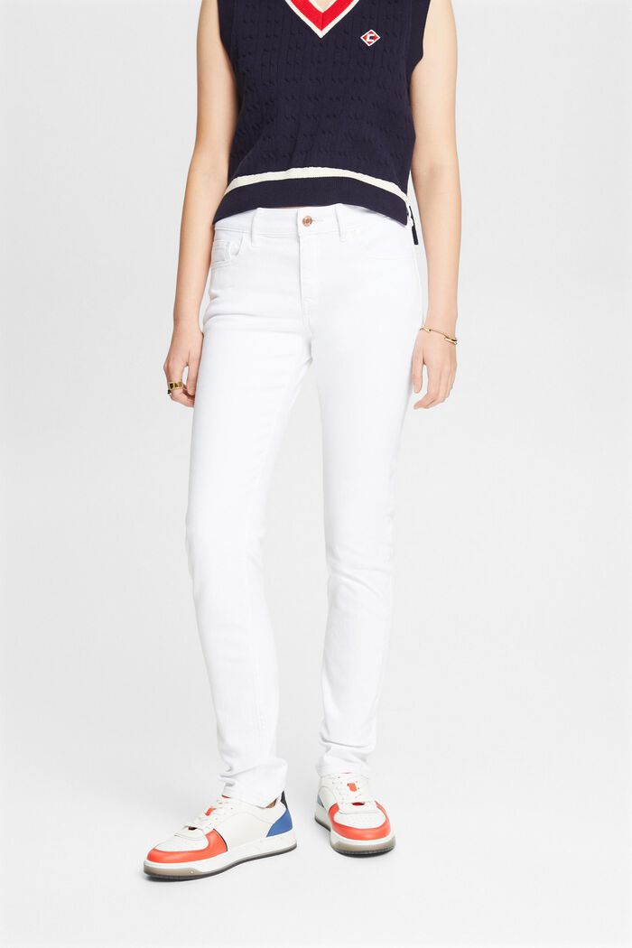 Schmal geschnittene Jeans mit mittelhohem Bund, WHITE, detail image number 0