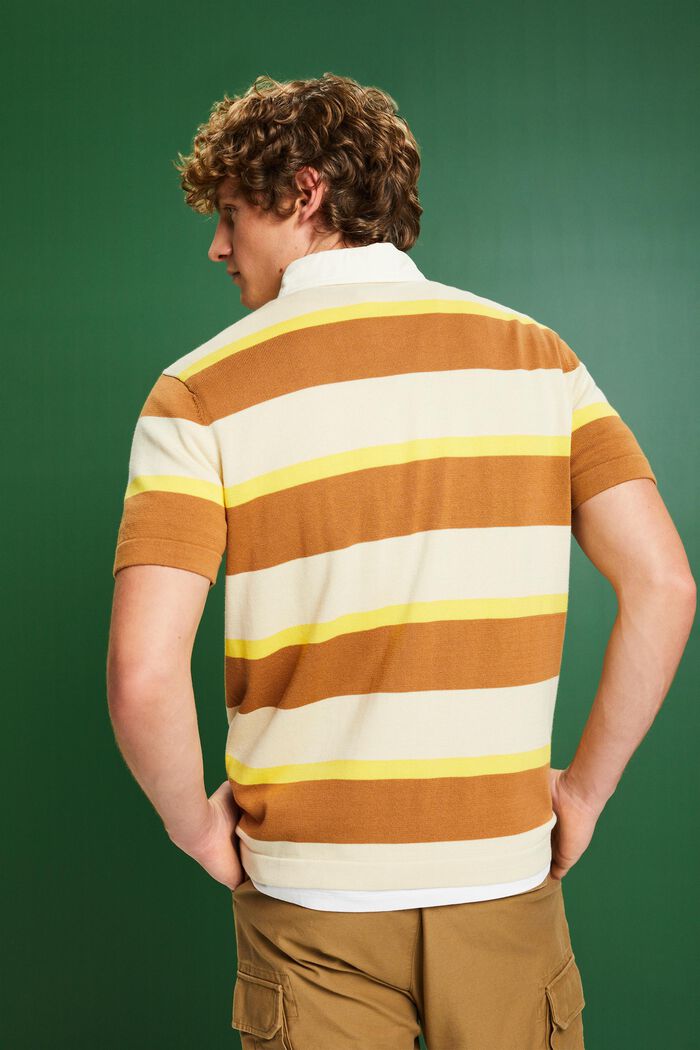 Gestreiftes Baumwoll-T-Shirt mit Logo und Polokragen, CARAMEL, detail image number 2