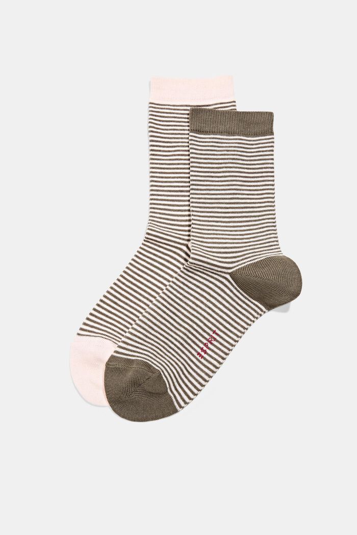 Gestreifte Socken im 2er-Pack, Bio-Baumwolle, ROSE/KHAKI, detail image number 0