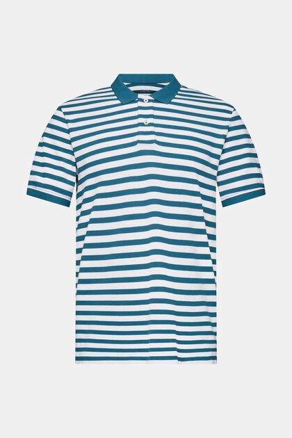Gestreiftes Slim-Fit-Poloshirt, PETROL BLUE, overview