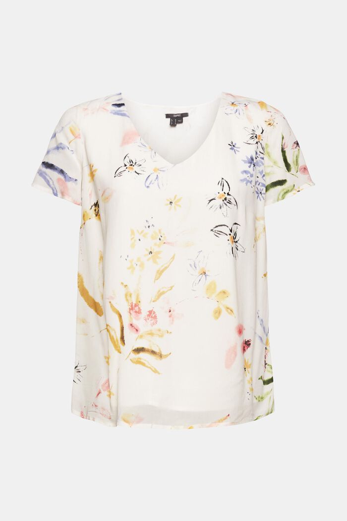 Floral gemusterte Bluse, LENZING™ ECOVERO™, OFF WHITE, overview