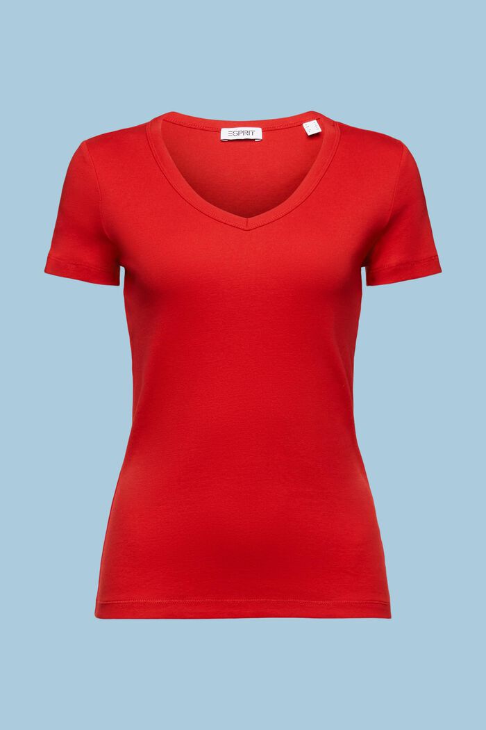 Baumwoll-T-Shirt mit V-Ausschnitt, DARK RED, detail image number 5
