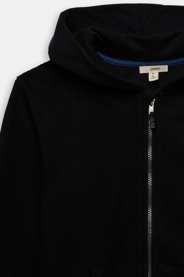 Zipper-Hoodie mit Struktur, 100% Baumwolle, BLACK, detail image number 2