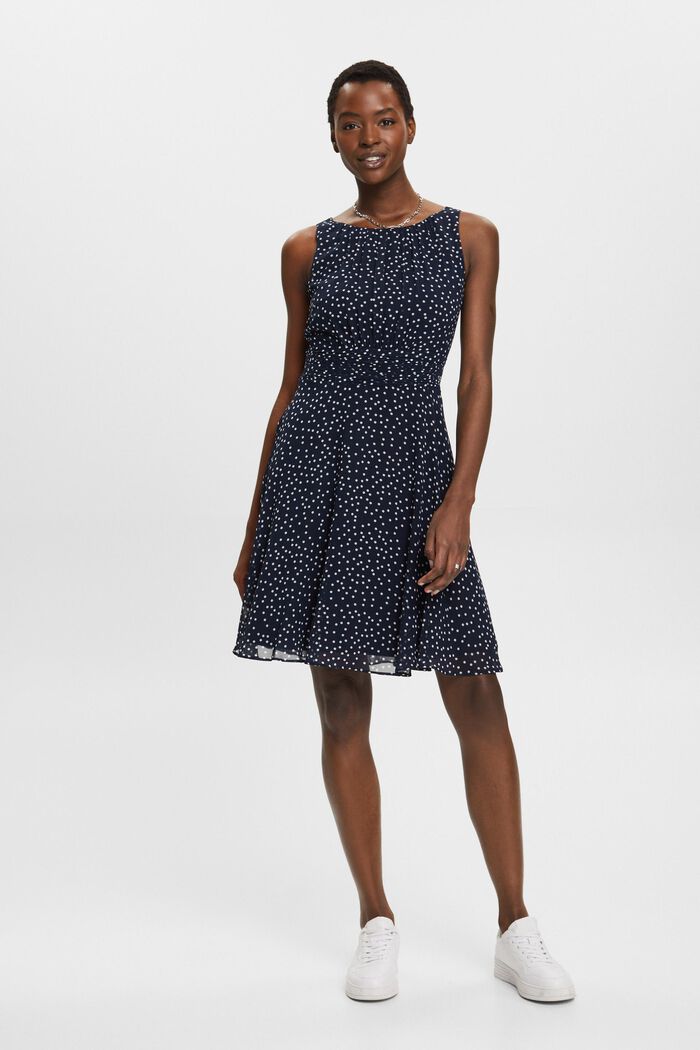 Recycelt: Chiffon-Kleid mit geraffter Taille, NAVY BLUE, detail image number 5