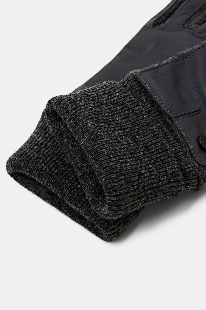 Handschuhe aus Wollmix mit Lederbesatz, ANTHRACITE, detail image number 1