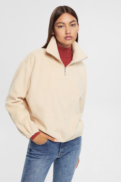 Sweatshirt aus Fleece mit Zipkragen, BEIGE, overview