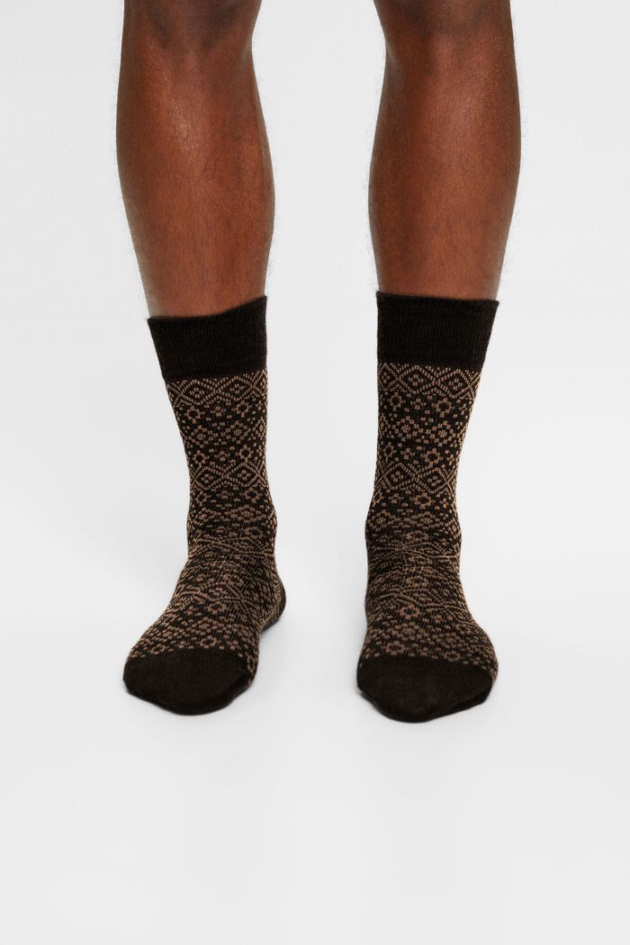 2er-Set Socken mit Fair Isle-Muster aus Wollmix, BROWN, detail image number 2