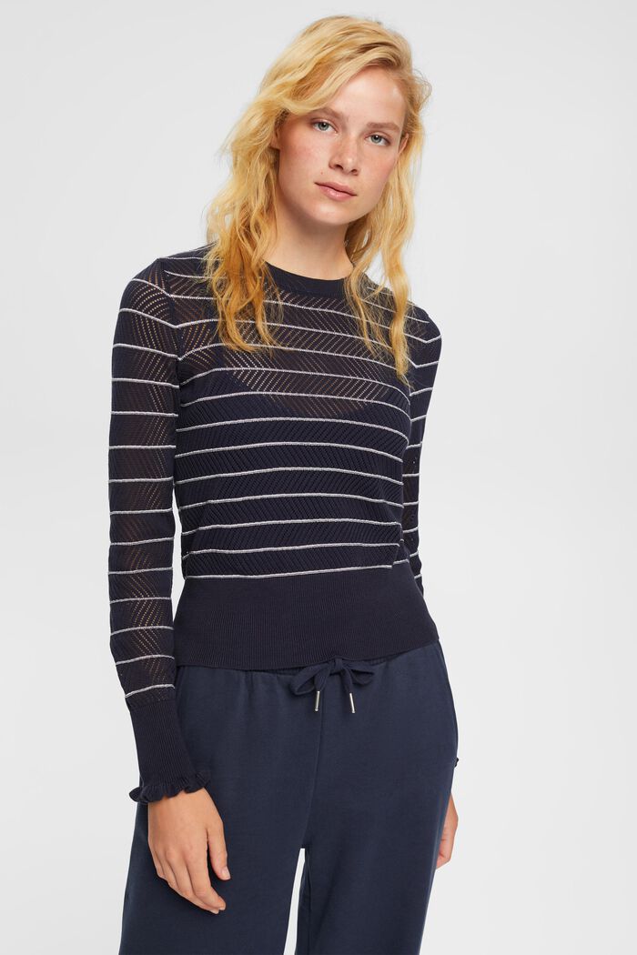 Gestreifter Pullover in Pointelle-Strick, NEW NAVY, detail image number 0