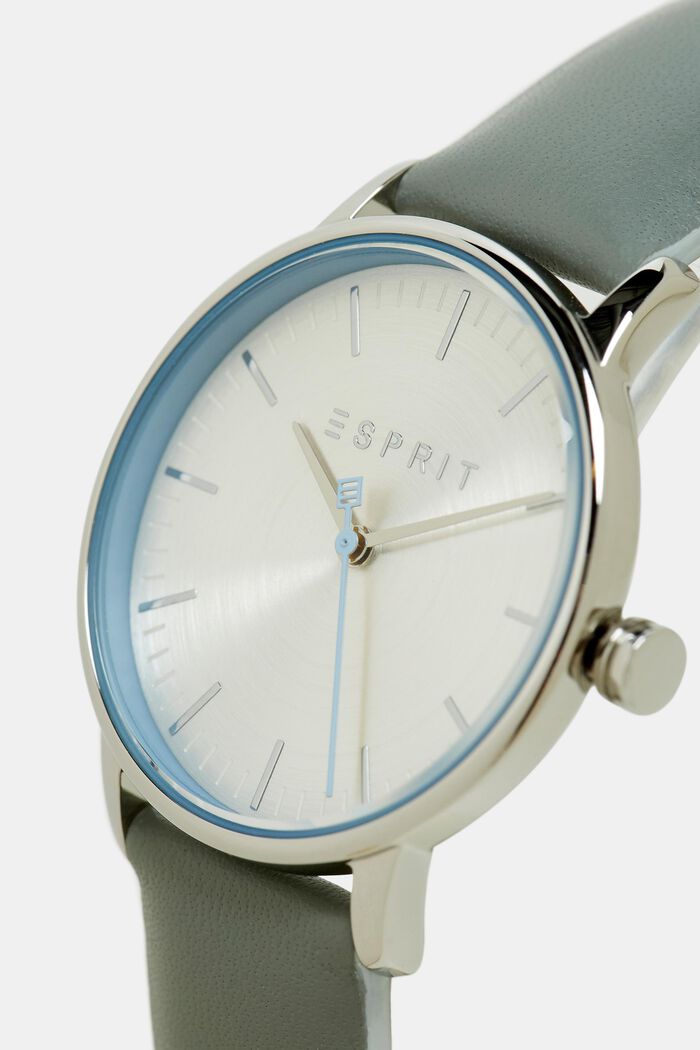 Edelstahl-Uhr mit Leder-Armband, SILVER, detail image number 1