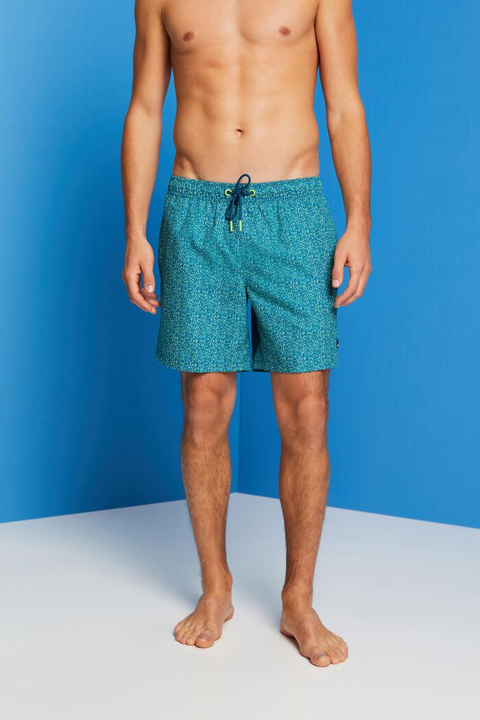 Badeshorts mit Allover-Muster, TEAL BLUE, detail image number 0