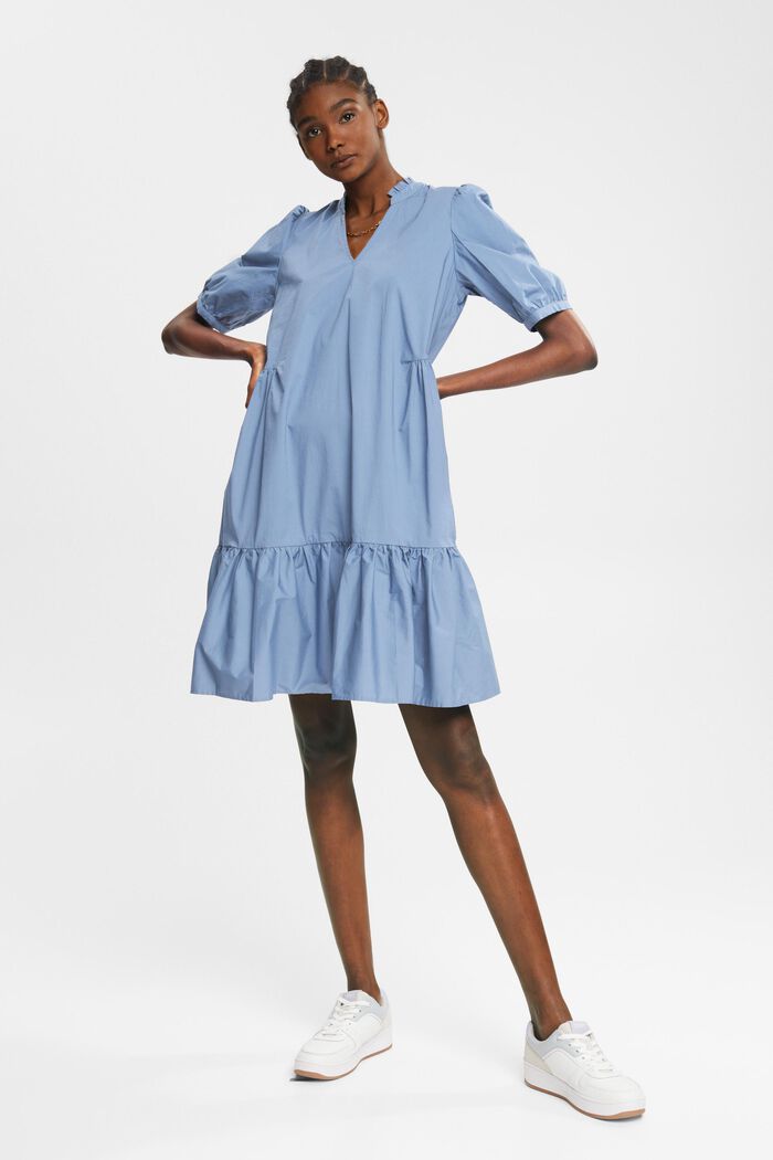 Volant-Kleid aus Baumwolle, GREY BLUE, detail image number 0