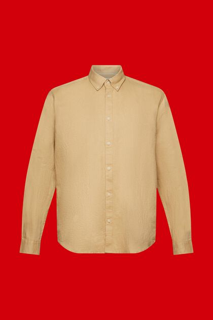 Button-Down-Hemd aus Baumwolle und Leinen, BEIGE, overview