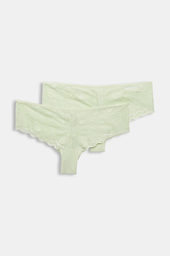 2er-Pack Hipster-Shorts mit Musterspitze, LIGHT GREEN, overview