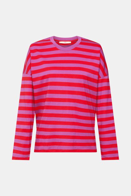 Gestreiftes Longsleeve-Shirt, 100 % Baumwolle, DARK RED, overview