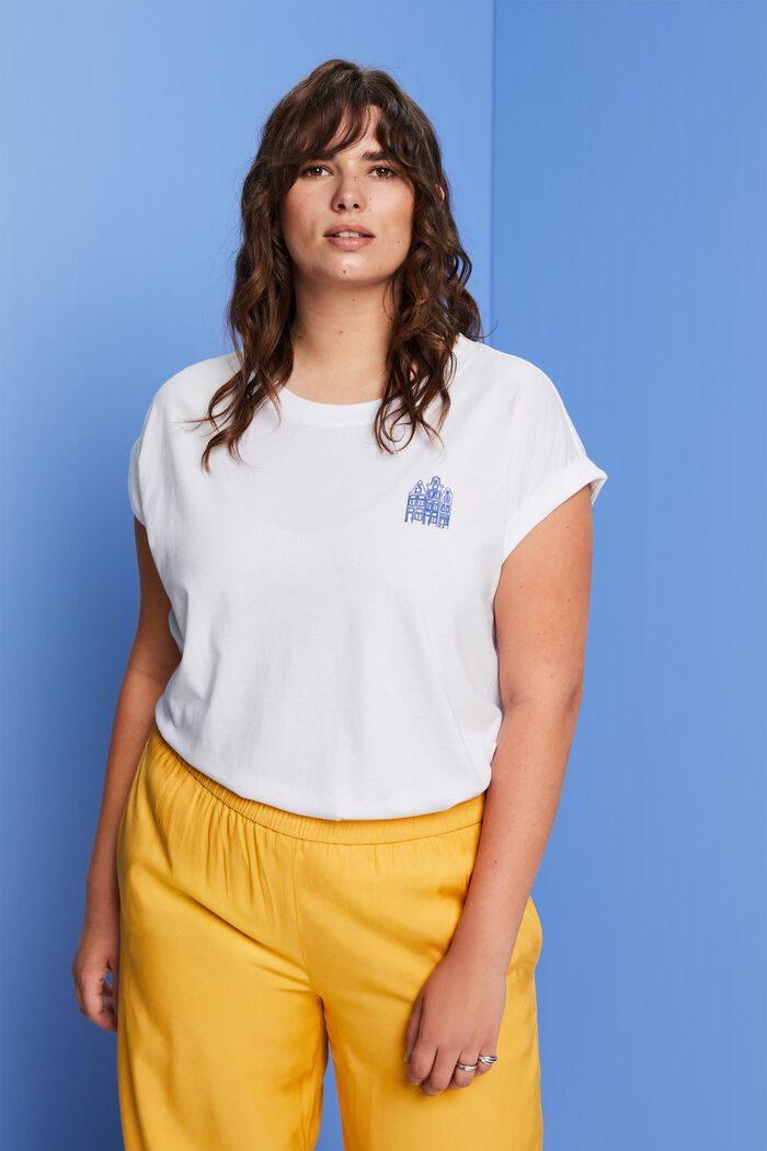 CURVY T-Shirt mit Mini-Print, 100 % Baumwolle, WHITE, detail image number 0