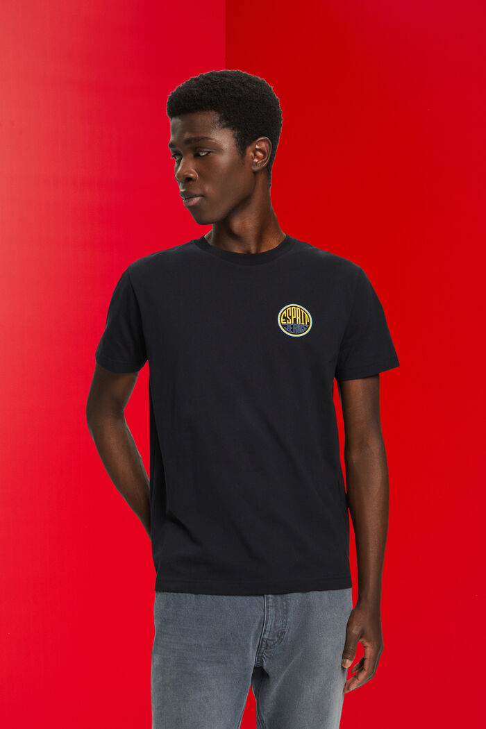 Baumwoll-T-Shirt mit Print auf der Brust, BLACK, detail image number 0