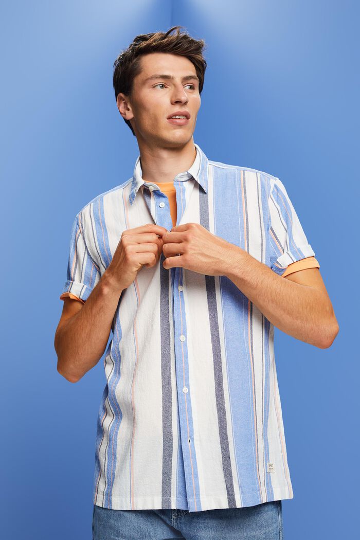 Kurzarm-Hemd mit Streifen, 100% Baumwolle, BRIGHT BLUE, detail image number 0