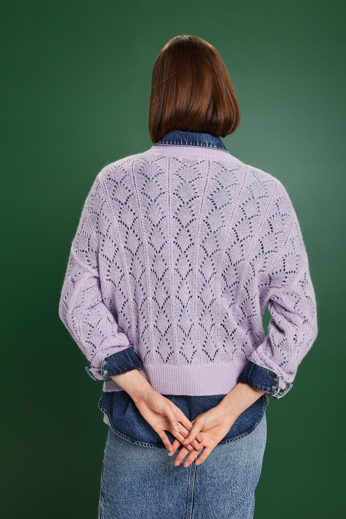 Offenmaschiger Pullover aus Wollmix, LAVENDER, detail image number 2