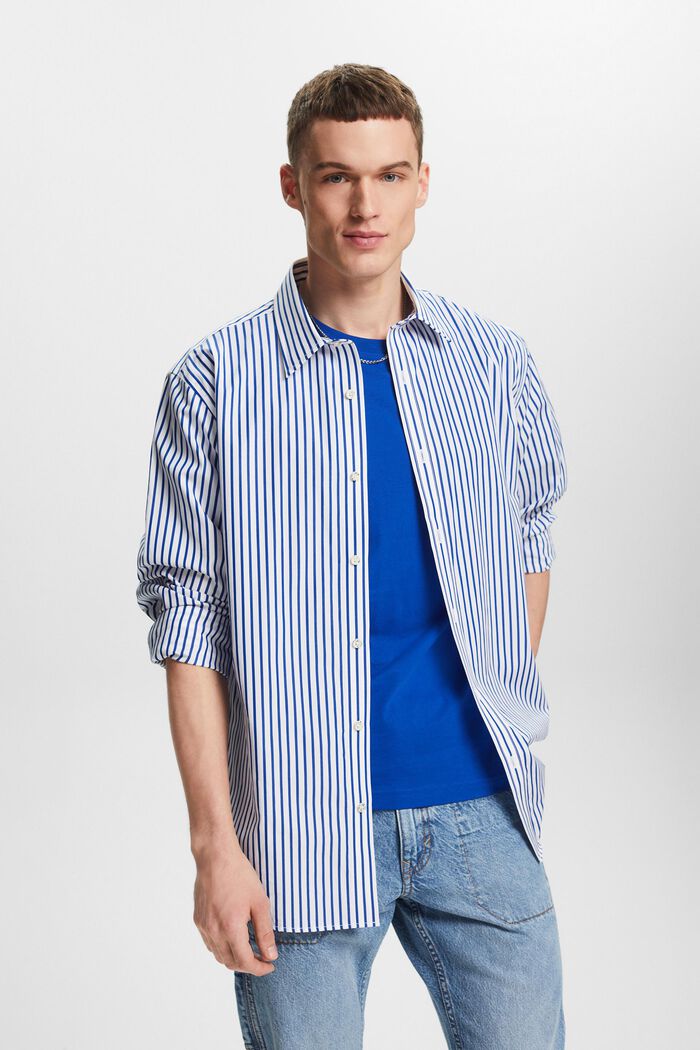 Gestreiftes Hemd aus Popeline, BRIGHT BLUE, detail image number 0