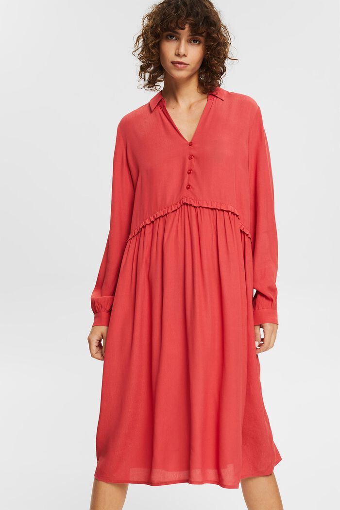 Kleid mit Rüschenkante, RED, detail image number 0