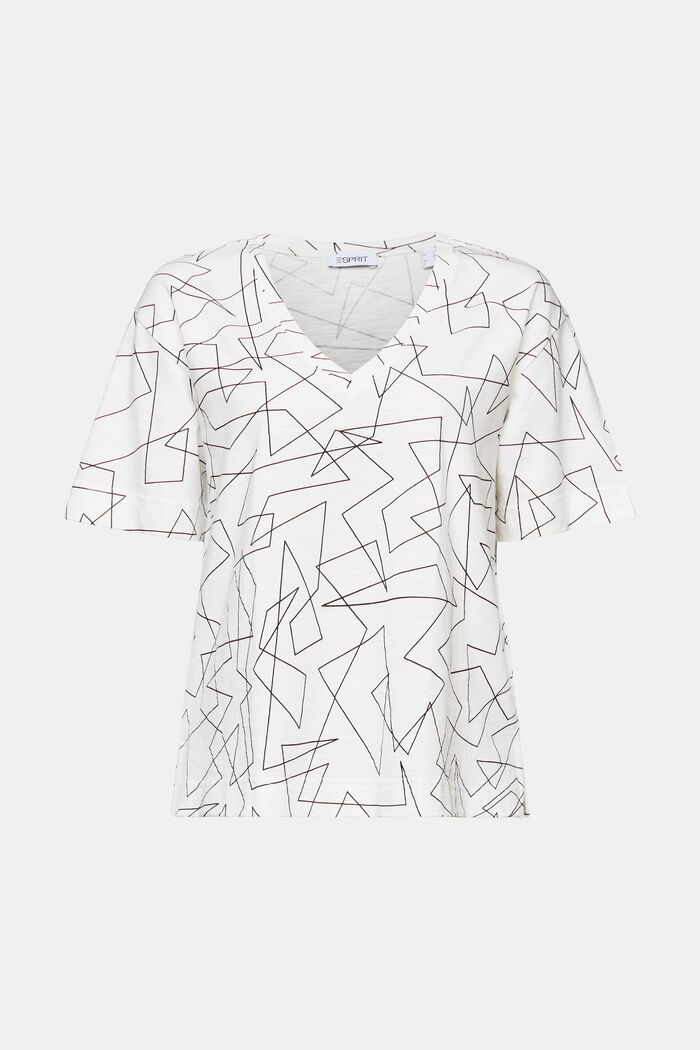 Baumwoll-T-Shirt mit V-Ausschnitt und Print, OFF WHITE, detail image number 6