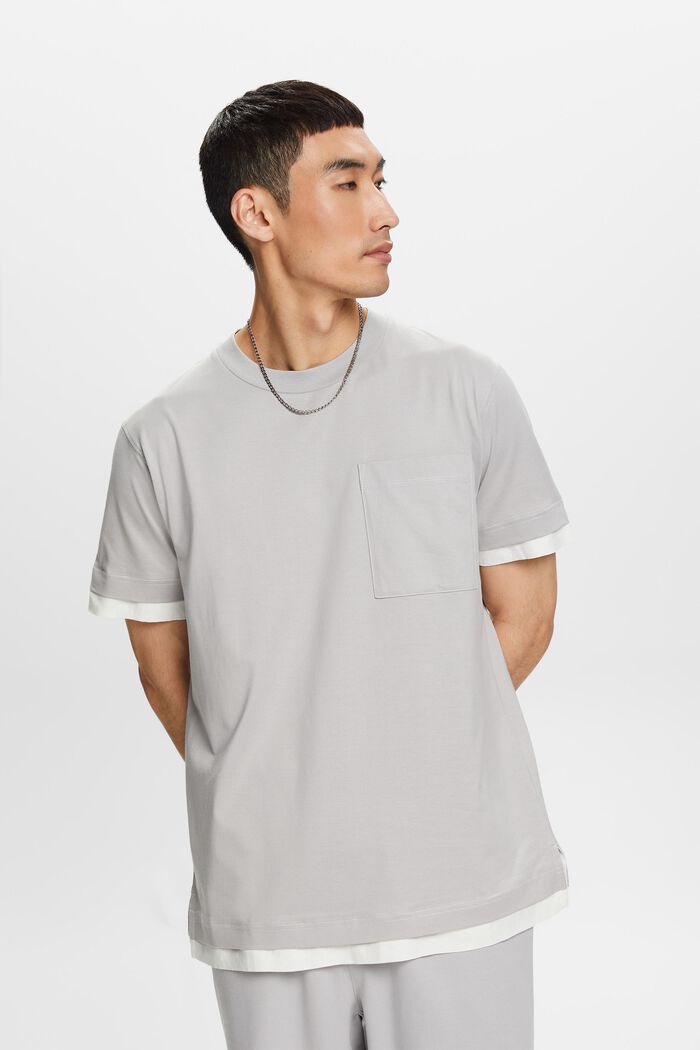 Rundhals-T-Shirt im Lagenlook, 100 % Baumwolle, LIGHT GREY, detail image number 1