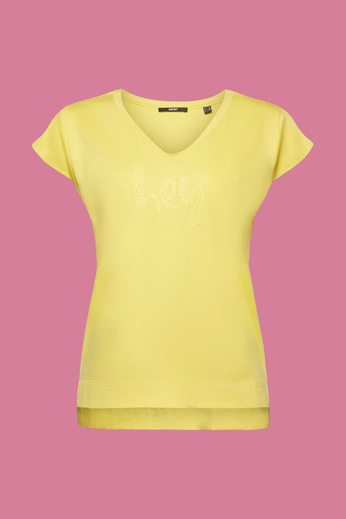 T-Shirt mit tonalem Print, 100 % Baumwolle, DUSTY YELLOW, detail image number 7