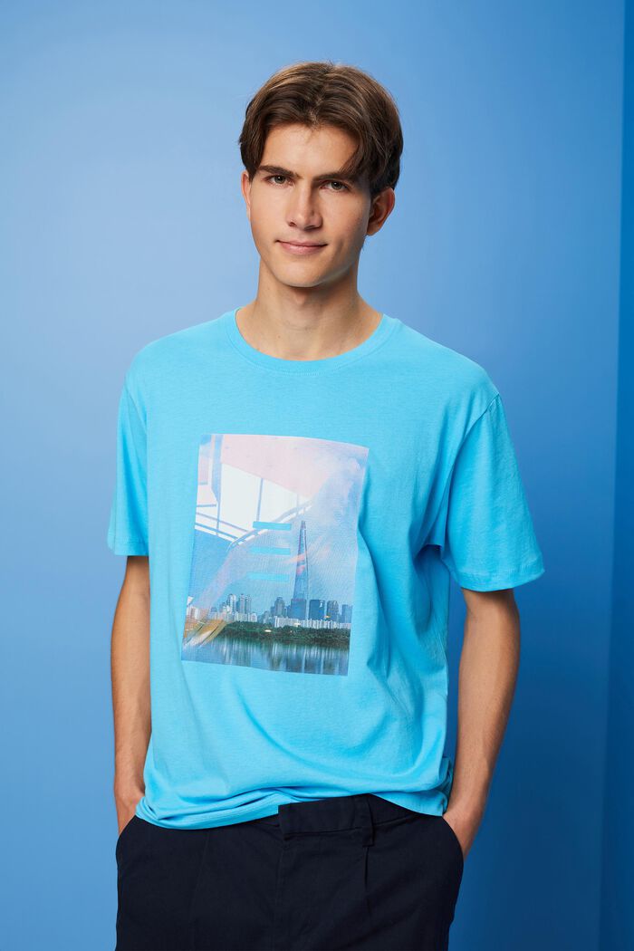 Baumwoll-T-Shirt mit Print, TURQUOISE, detail image number 0
