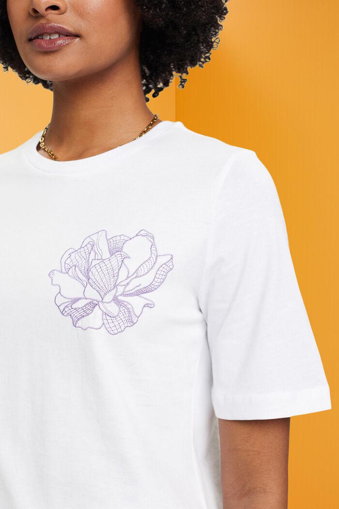 Baumwoll-T-Shirt mit floraler Stickerei, OFF WHITE, detail image number 2